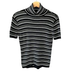 Gap Vintage Y2K Stripe Short Sleeve Sweater Turtle Neck Black White 100% Cotton